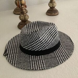 Fedora Brim Plaid Hat, One Size, Color Black/White NEW